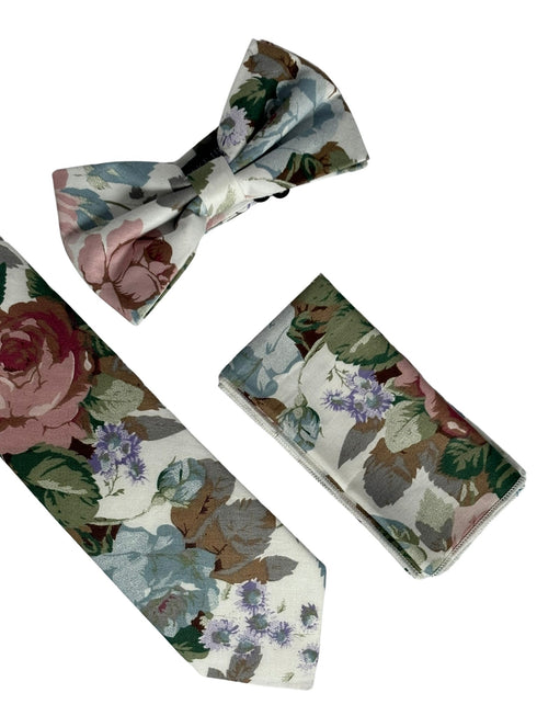 watercolour style English pink rose garden cotton bow tie